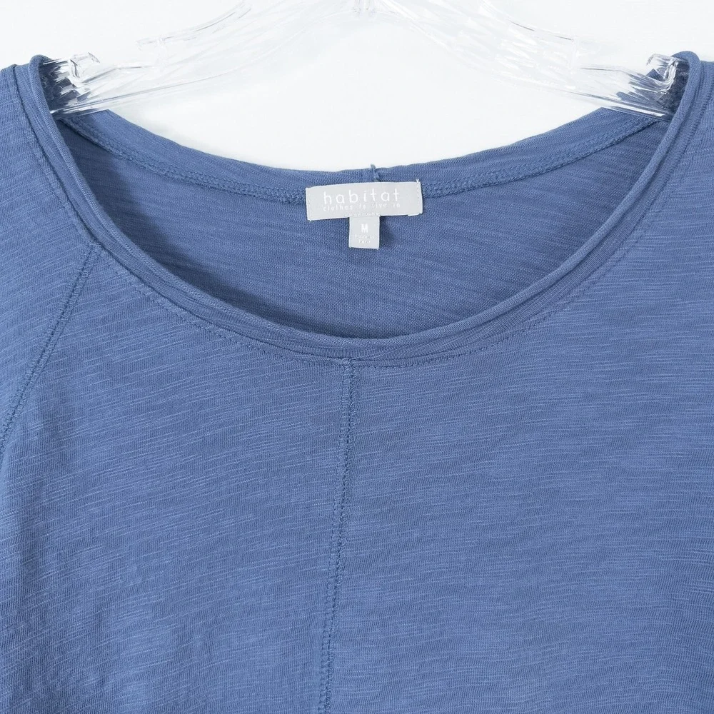 Habitat Peruvian Cotton Slub Pieced Tunic Top Womens Medium Blue Lagenlook Boho - Picture 6 of 13